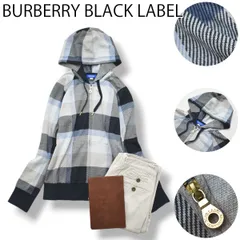 ブラックレーベル ラグランスリーブ BURBERRY BLACK LABEL パーカー ジップアップ ウール ジャケット M チェック柄 白 x 灰 x 紺 x 水色 レディース ♪