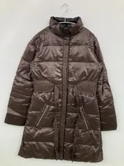 SOLO/PLUS ダウンジャケット/コート 38 ブラウン ナイロン 無地 ミドル丈 フードなし ジップアップ ボタン留め