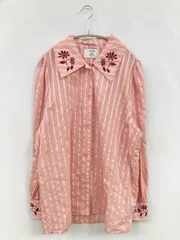 jouetie ジュエティ シャツ/ブラウス M ピンク ナイロン ストライプ柄 刺繍 長袖 レギュラーカラー ミドル丈