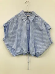 ZARA ザラ シャツ/ブラウス M スカイブルー ストライプ柄 ショート丈 レギュラーカラー