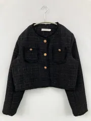 YMK ノーカラージャケット L ブラック ツイード 無地 ショート丈 フリンジ