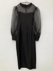 eeyou ドレス M ブラック 無地 リボン 長袖 ひざ丈 タイト