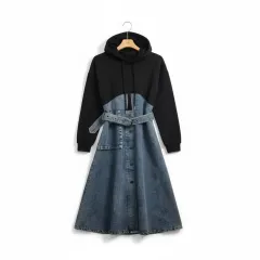 フード デニム ベルト ロング ONE PIECE