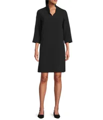 キャロライン ローズ レディース トップス ワンピース クレープ A ライン Caroline Rose Taylor Crepe Split Mandarin Collar 34 Sleeve ALine Dress Black ブラック