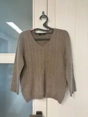 ヴィンテージ Vネック ケーブル ニット ブラウン カシミア100