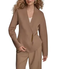ダナキャラン レディース アウター コート ウール ジャケット Donna Karan Double Faced Wool Blend Collarless Gold Bar Wrap Jacketのサムネイル