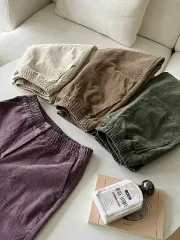 新品)ストレッチ加工 コーデュロイパンツ パープルカラー 冬 春先 コーデュロイパンツ イージーパンツ コーデュロイ