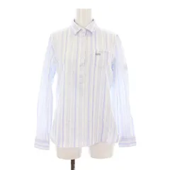 パーリーゲイツ PEARLY GATES ポロシャツ カットソー 長袖 ストライプ柄 ロゴ刺繍 ゴルフウェア 1 水色 白 ホワイト 055-4161204 /KU