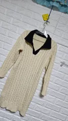 アイボリー ケーブル編み ニット ワンピースS