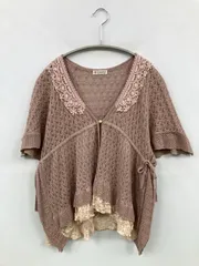 axes femme アクシーズファム カーディガン/ボレロ M ブラウン コットン ナイロン ニット 無地 レース リボン ショート丈 半袖