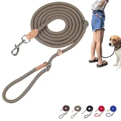 散歩 犬 大型 中型 (カーキ) 小型 犬用リード ドッグリーシュ トレーニングリーシュ たすき掛け 2.6m ハンズフリー 多機能 肩掛け スリップリード