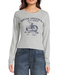 アーバンアウトフィッターズ レディース トップス Tシャツ ニット BDG Urban Outfitters Motorcycle Club Long Sleeve Knit TShirt Greyのサムネイル