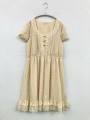 axes femme アクシーズファム ワンピース M ベージュ コットン ナイロン 無地 レース フリル 半袖 ひざ丈 フレア