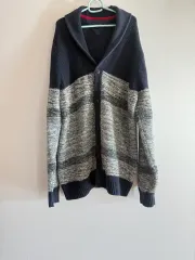 トミーヒルフィガー ネイビー/グレー カーディガン オーバーサイズ