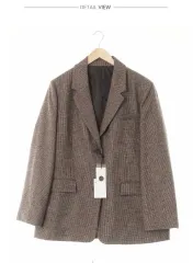 トップテン10 モカ ブラウン ブラック ライト ハウンドトゥースチェック ウール混 ウールブレンド セミ オーバーサイズ ブレザー