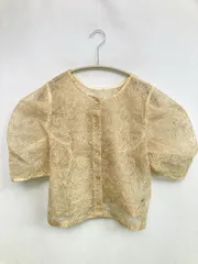 w closet ダブルクローゼット シャツ/ブラウス F ベージュ 花柄・ボタニカル柄 レース 刺繍 半袖 ノーカラー