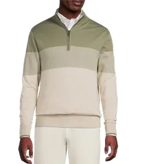 ダニエル クレミュ メンズ アウター ニット・セーター Daniel Cremieux Signature Label Color Block QuarterZip Pullover Green グリのサムネイル