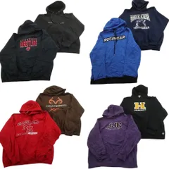 古着卸 まとめ売り カラー パーカー スウェット 8枚セット (メンズ XL ) カレッジ風 ブラックボディ 中古 古着 NE1971