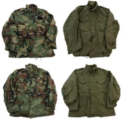 古着卸 まとめ売り 米軍実物 M-65 フィールドジャケット 3rd ミリタリー 4枚セット (メンズ L ) ウッドランド オリーブ 中古 古着 NE1990