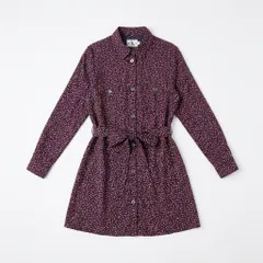 [C-6] 小花柄プリント ウエストリボンワンピース
