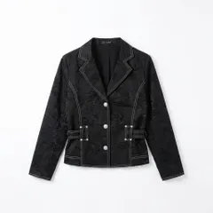 [C-6] 黒 花柄ジャガードジャケット 白ステッチ