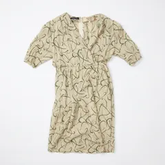 [C-6] レトロ 抽象柄ロングワンピース ベージュ
