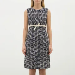 [C-7] 孔雀柄ノースリーブワンピース ウエストリボン Aライン