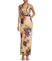 ジャンビニ レディース トップス ワンピース マキシワンピース プリント サテン マキシ ホルター Gianni Bini Tasha Printed Halter Cowl Neck Satin Slip Maxi Dress Inkblot