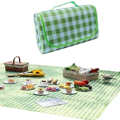 【新品】 大きいサイズ 200x200cm レジャーマット、8人まで使用可能、超防水 チェック柄、軽くて収納簡単、3秒で折りたためるコンパクトポータブルマット (緑) (緑) 0