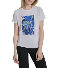 ダナキャラン レディース トップス Tシャツ クルーネック シャツ コットン ロゴ DKNY by Donna Karan Cotton Blend Skyscraper Logo Crew Neckのサムネイル