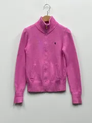 ポロラルフローレン ピンク ニット ジップアップ カーディガン