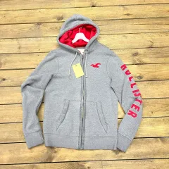 ホリスター 起毛 フードジップアップ グレー/レッド