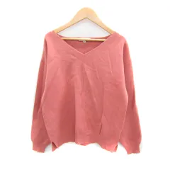 ナチュラルビューティーベーシック NATURAL BEAUTY BASIC ニット カットソー 長袖 Vネック 無地 M ピンク /SY30