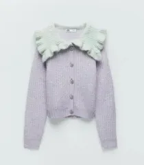 ZARA ザラ レディース ネックLINE コンビ ニット カーディガン Mサイズ