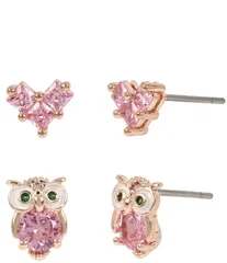ベッツィジョンソン レディース アクセサリー ピアス・イヤリング Betsey Johnson CZ Stone Delicate Owl Heart Duo Stud Earrings Set Piのサムネイル