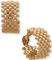 アンクライン レディース アクセサリー ピアス・イヤリング Anne Klein Gold Tone Chunky Textured Beaded Clip Hoop Earrings Gold ゴーのサムネイル