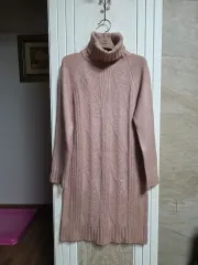 0104) ピンク タートルネック ONE PIECE ニット