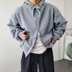 メンズ フリース フリース オーバーサイズ フード ジップアップ ジャケット 2COLOR