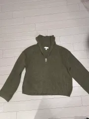 H&M ジップアップ リーブ ニット セーター XS カーキ グリーン