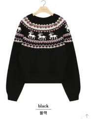 新品) 冬 トナカイ ノルディック ニット (ブラック)