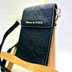 【極美品】Maison de FLEUR/メゾンデフルール スマホショルダー フェイクレザー ブラック/黒 斜め掛け/クロスボディ ショルダーバッグ レディースのサムネイル