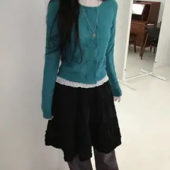 まとめ出品/minipoe 着裝 (カーディガン + レース レイヤードT + フリル スカート)