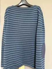 SAINT JAMES セントジェームス ストライプ 長袖Tシャツ ネイビー/グリーン (L)