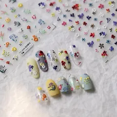 ネイルステッカー 2枚セット｜3D立体デコ 春・和風小花・蝶・リボン｜セルフネイル用 ネイルデコレーションシール｜簡単アート はがせる おしゃれ 人気 (3666) 1