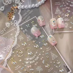 ネイルステッカー 2枚セット｜3D立体デコ 春・和風小花・蝶・リボン｜セルフネイル用 ネイルデコレーションシール｜簡単アート はがせる おしゃれ 人気 (132) 1