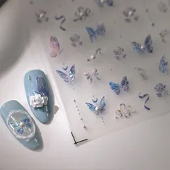 ネイルステッカー 2枚セット｜3D立体デコ 春・和風小花・蝶・リボン｜セルフネイル用 ネイルデコレーションシール｜簡単アート はがせる おしゃれ 人気 (135) 0