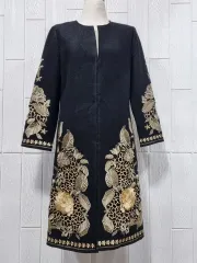 ブラック 金色 刺繍 ロング コート