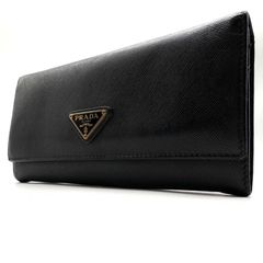 【美品】プラダ サフィアーノ 二つ折り財布 ブラック 黒 三角ロゴプレート PRADA（プラダ） 美品 財布 二つ折り サフィアーノ レザー