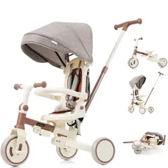 新品 BTM 子供用三輪車 7in1 折りたたみ 手押し 7way 1~3歳 座面回転 自転車 おもちゃ ブラウン