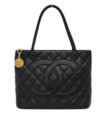 D3381◆極美品【シャネル】CHANEL キャビアスキン 復刻トート◆ハンドバッグ シール有 ブラック